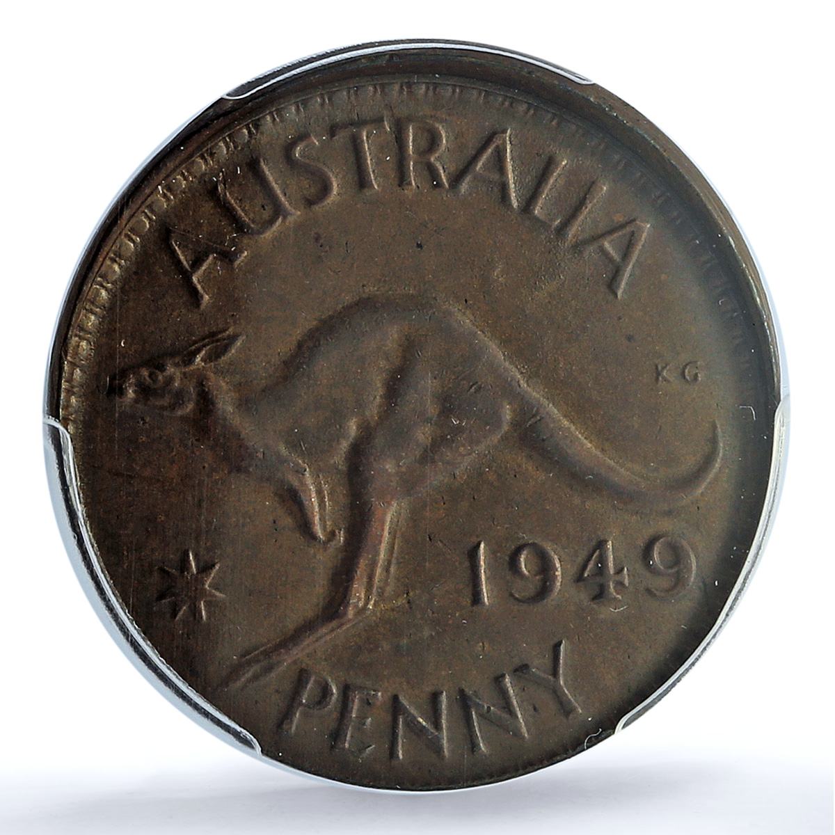 Australia 1 penny George VI Broadstruck Mint Error AU58 PCGS bronze coin 1949 Australia 1 penny George VI Broadstruck Mint Error AU58 PCGS bronze coin 1949