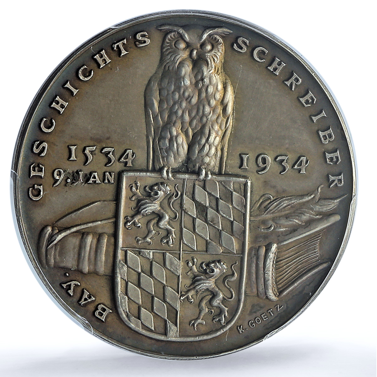 Germany Third Reich Johannes Aventinus History Owl SP 64 PCGS silver medal 1934
