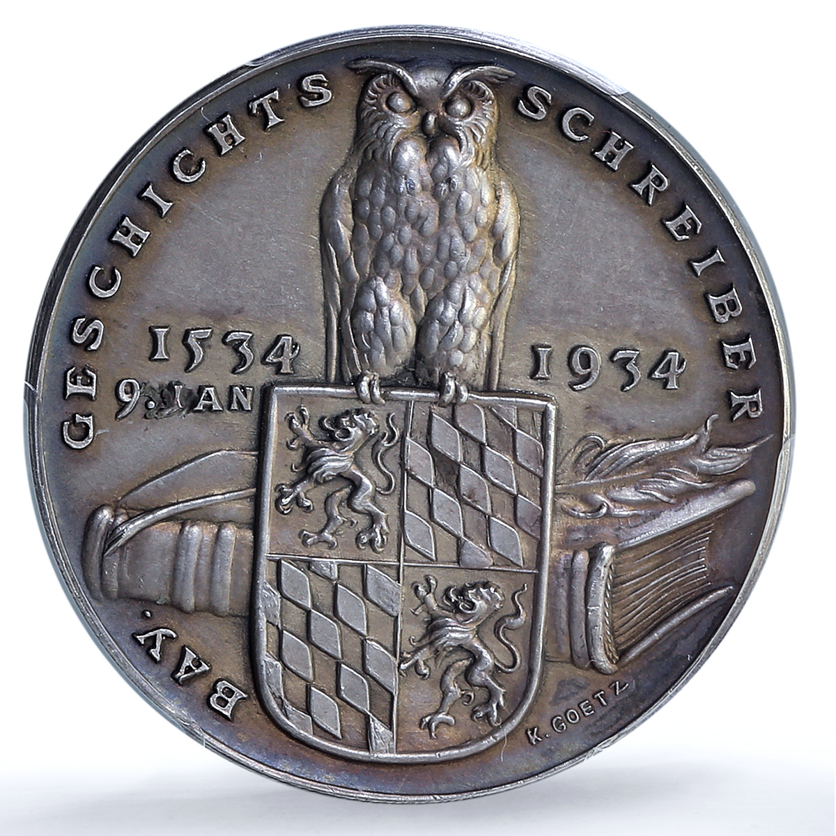 Germany Third Reich Johannes Aventinus History Owl SP 64 PCGS silver medal 1934