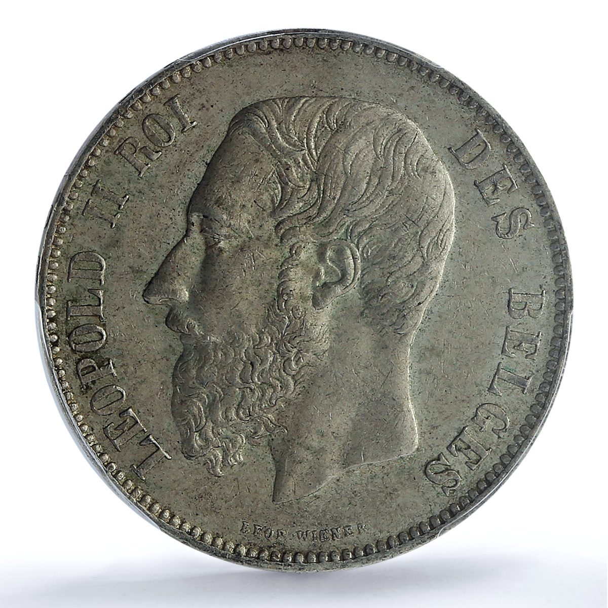 Belgium 5 francs King Leopold II Coinage KM-24 AU55 PCGS silver coin 1872