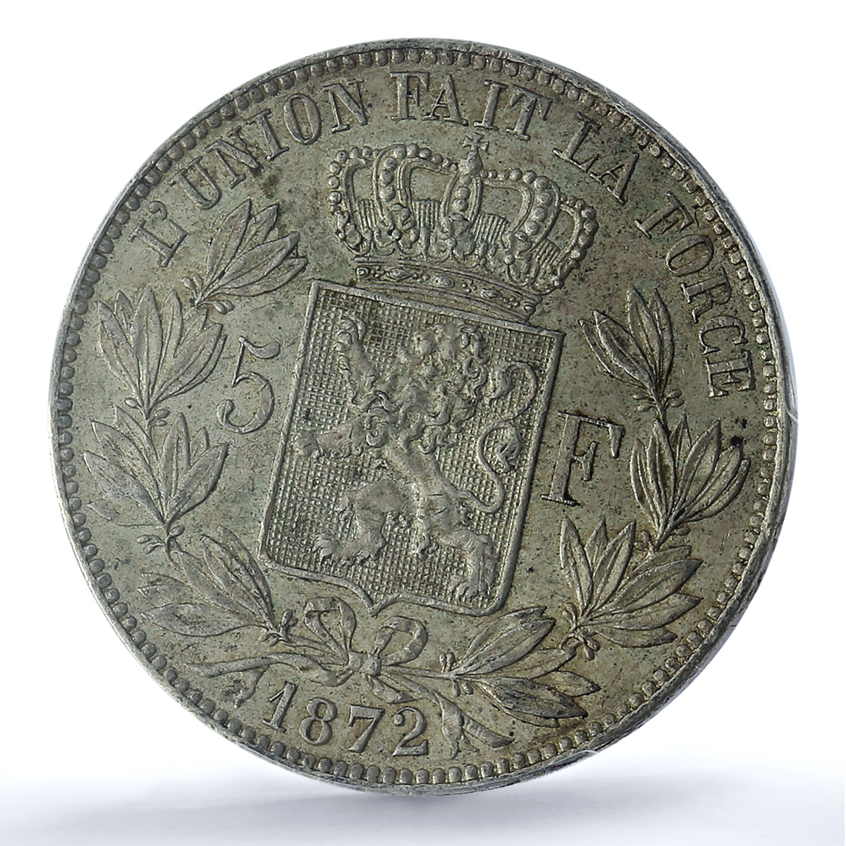 Belgium 5 francs King Leopold II Coinage KM-24 AU55 PCGS silver coin 1872