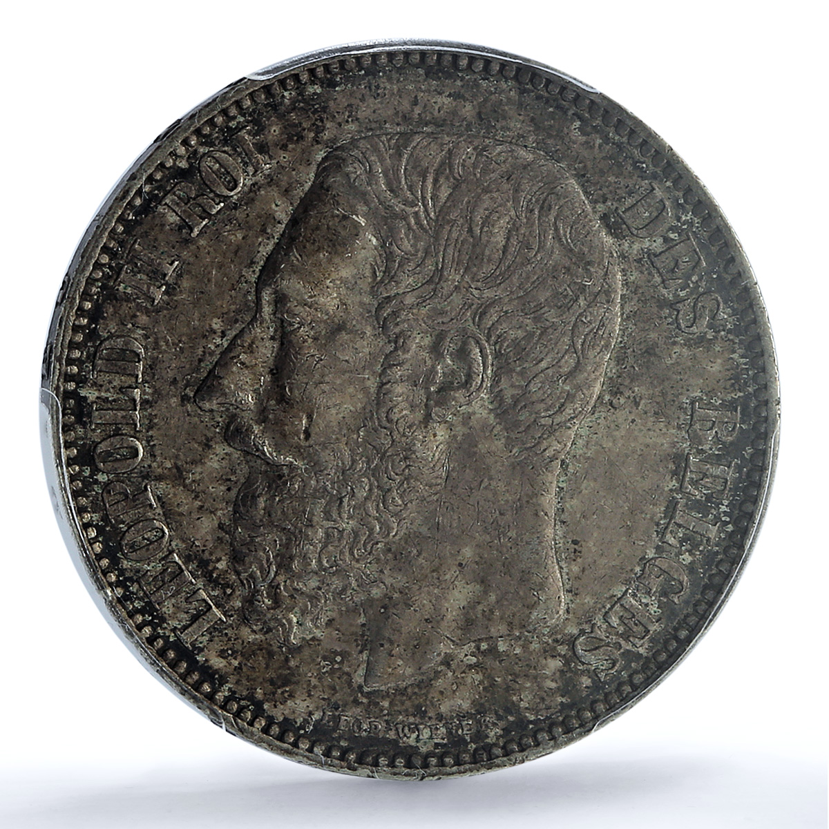Belgium 5 francs King Leopold II Position A KM-24 AU53 PCGS silver coin 1873