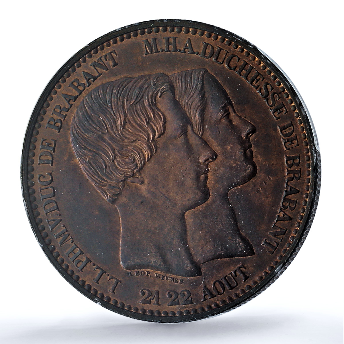 Belgium 10 centimes Leopold I Henriette Marriage MS63 PCGS copper coin 1853