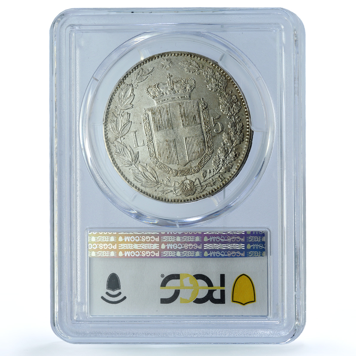 Italy 5 lire Umberto I Coinage KM-20 AU 58 PCGS silver coin 1879