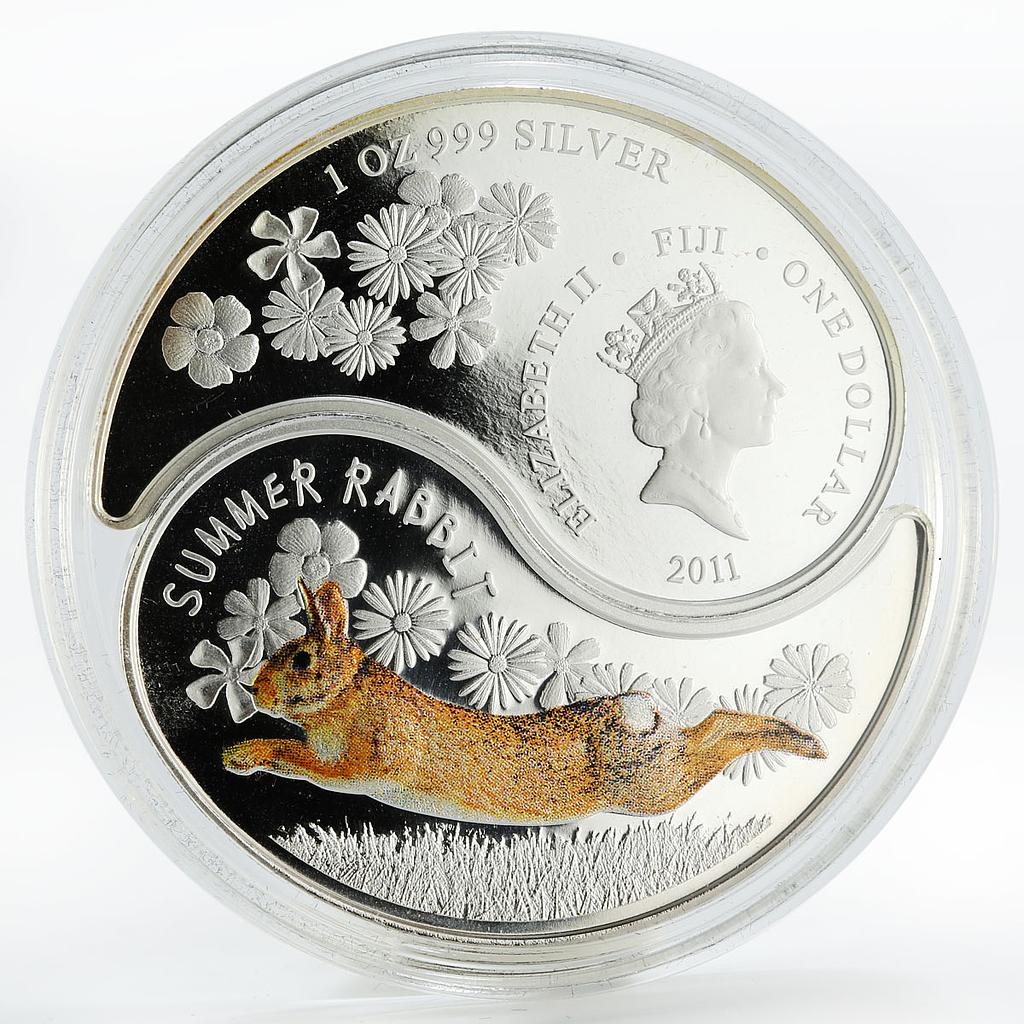 Fiji set 2 coins The Summer Rabbit and Winter Rabbit colored silver 2011