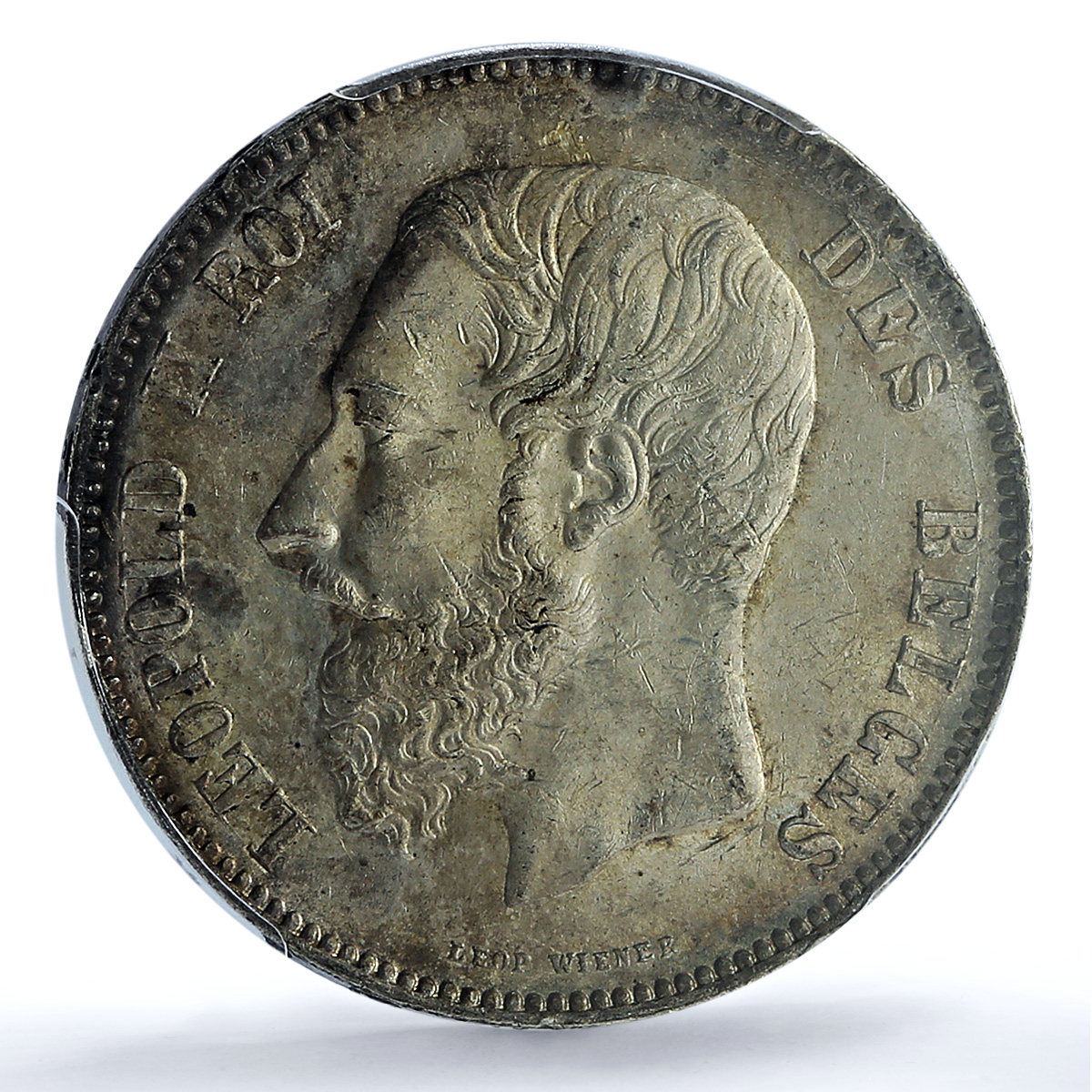 Belgium 5 francs King Leopold II Coinage KM-24 MS62 PCGS silver coin 1870