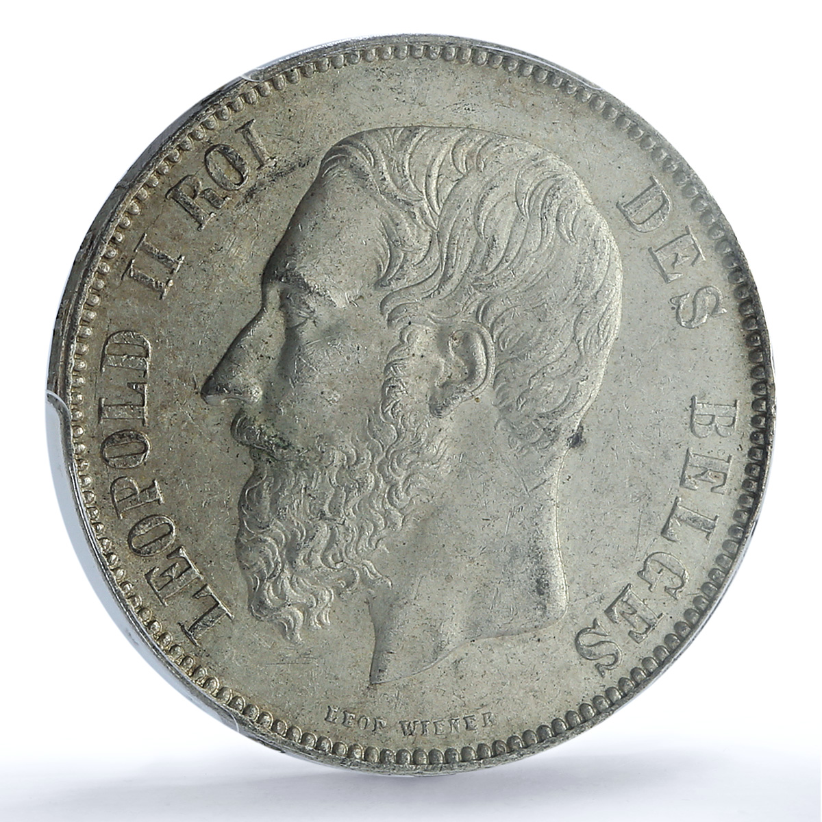 Belgium 5 francs King Leopold II Position A KM-24 MS62 PCGS silver coin 1873