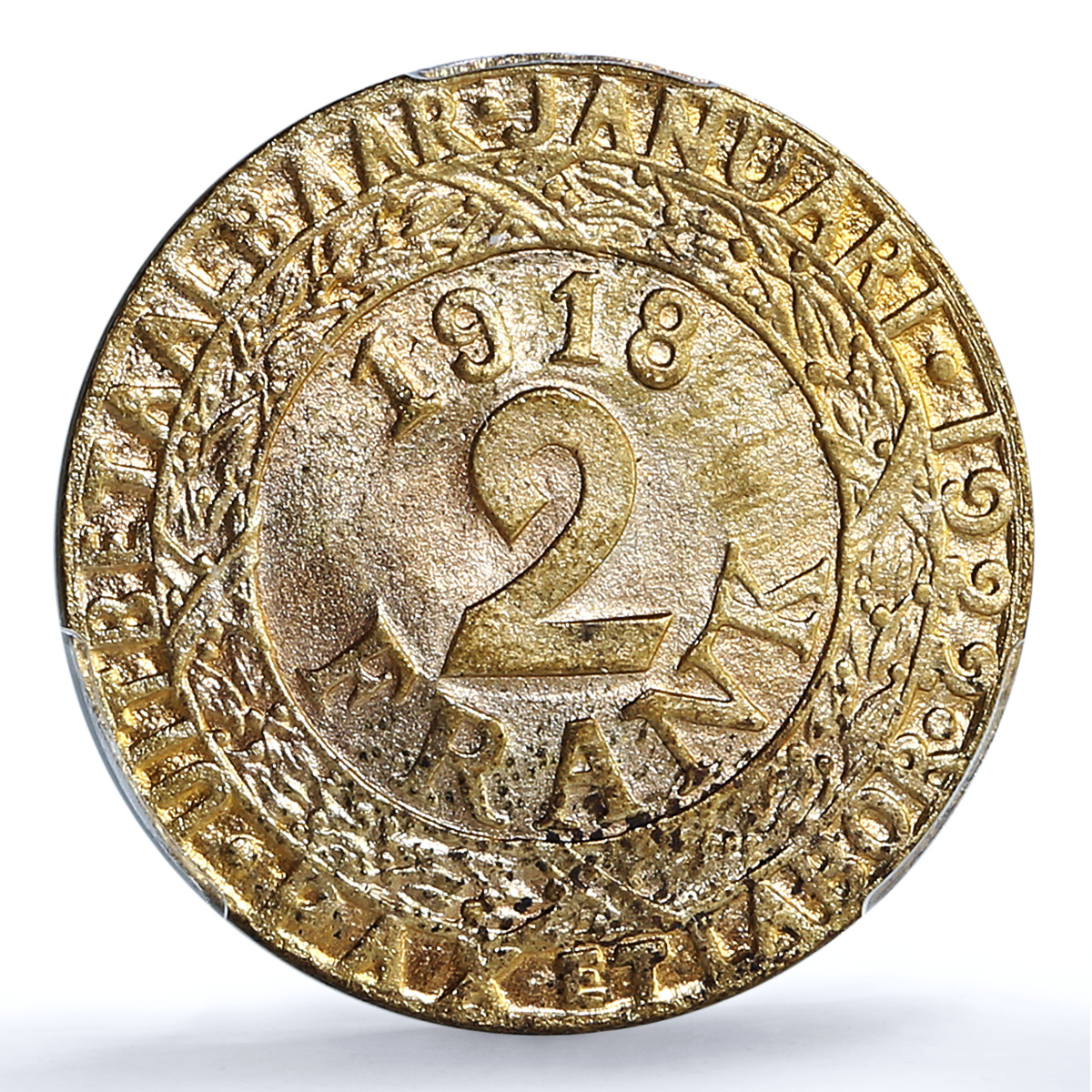 Belgium Ghent 2 franken German Occupation Coinage KM-Tn5 MS65 PCGS coin 1918