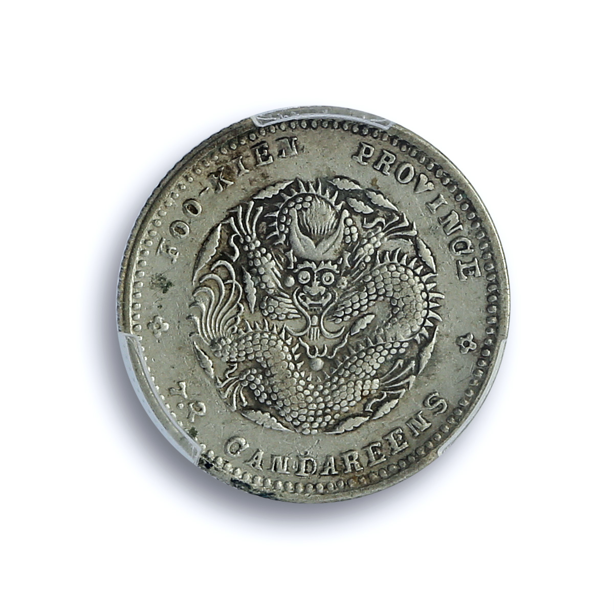 China Fukien 7,2 candareens 10 cents Dragon LM 293A XF 40 PCGS silver coin 1894