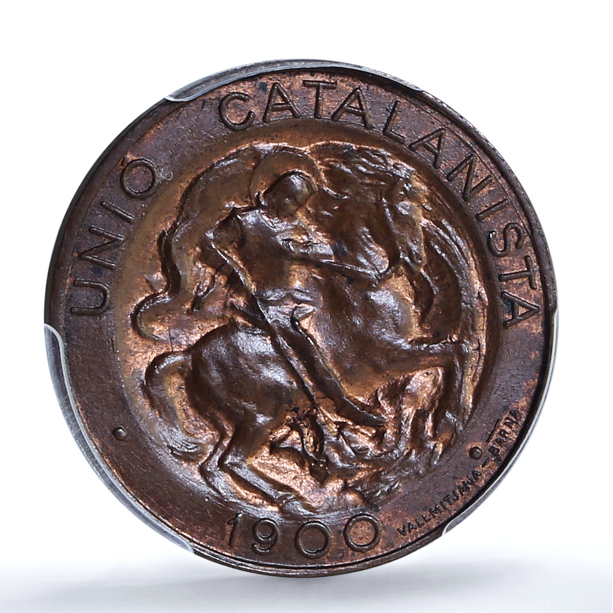 Spain Barcelona 5 centimos Catalanist Union Horsemans MS64 PCGS bronze coin 1900