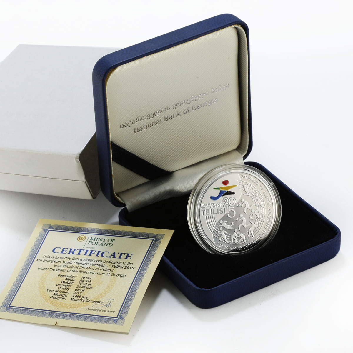 Georgia 10 lari Youth Olympic Festival Tbilisi silver coin 2015