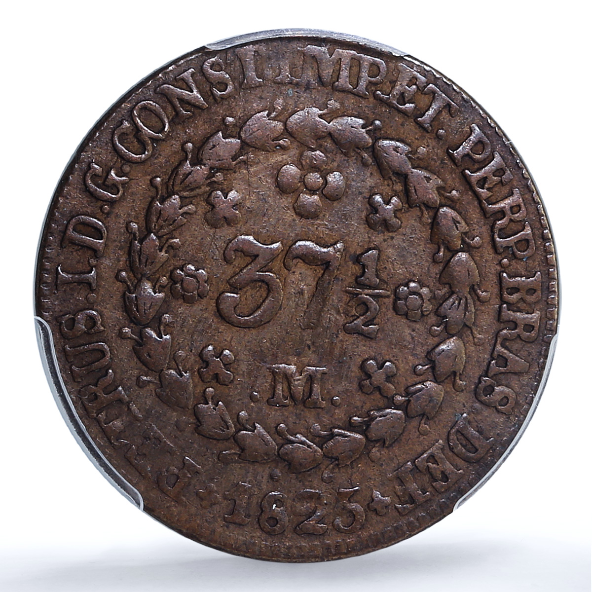Brazil 37 1/2 reis King Pedro Peter I Golden Vintem XF45 PCGS copper coin 1825 Brazil 37 1/2 reis King Pedro Peter I Golden Vintem XF45 PCGS copper coin 1825