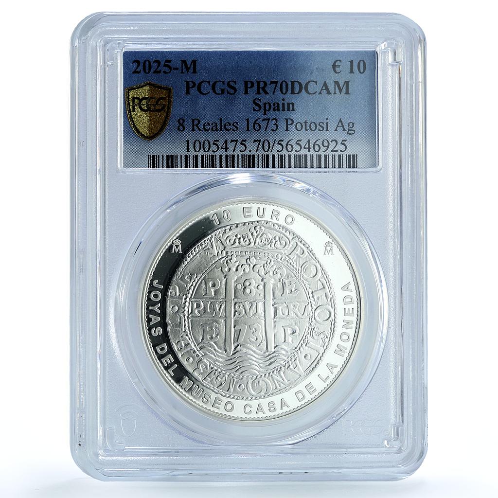 Spain 10 euros Potosi 8 Reales 1673 Restrike PR 70 PCGS silver coin 2025 Spain 10 euros Potosi 8 Reales 1673 Restrike PR 70 PCGS silver coin 2025