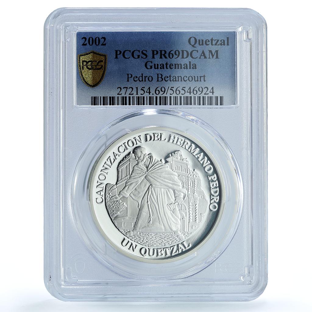 Guatemala 1 quetzal Pedro Betancourt KM-287 Religion PR 69 PCGS silver coin 2002 Guatemala 1 quetzal Pedro Betancourt KM-287 Religion PR 69 PCGS silver coin 2002