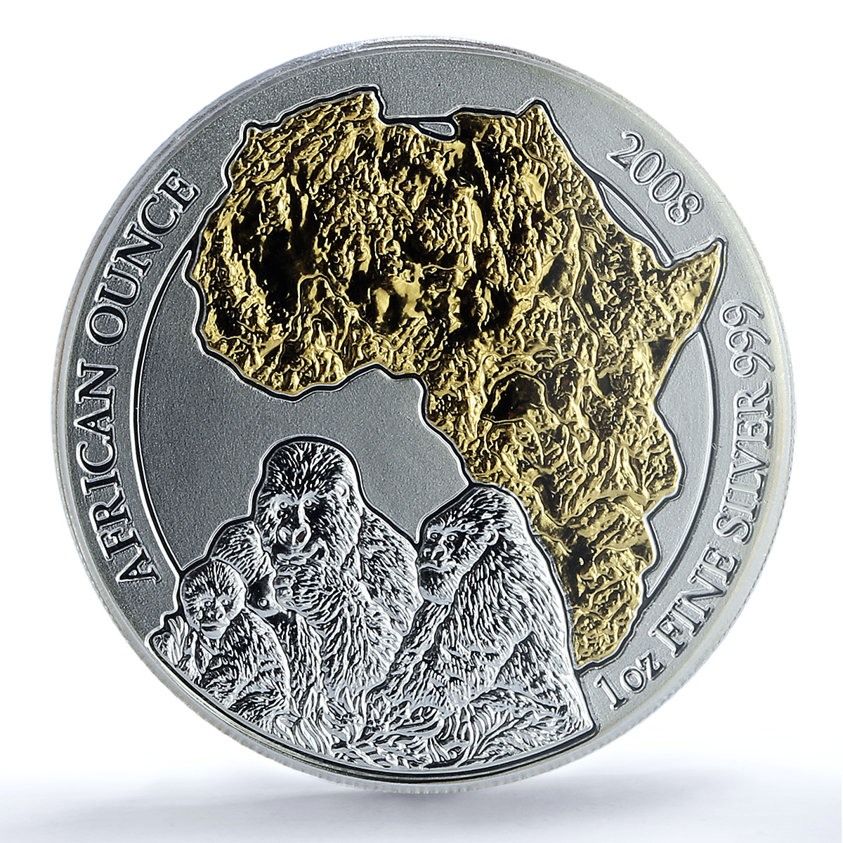 Rwanda 50 francs Gorilla Gilt KM-46 African Ounce MS 70 PCGS silver coin 2008 Rwanda 50 francs Gorilla Gilt KM-46 African Ounce MS 70 PCGS silver coin 2008