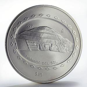 Mexico 10 pesos Sun Pyramid Teotihucan Series silver coin 1997
