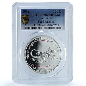 Armenia 100 dram Toad Agama KM-178 Fauna Lizard PR 68 PCGS silver coin 2008