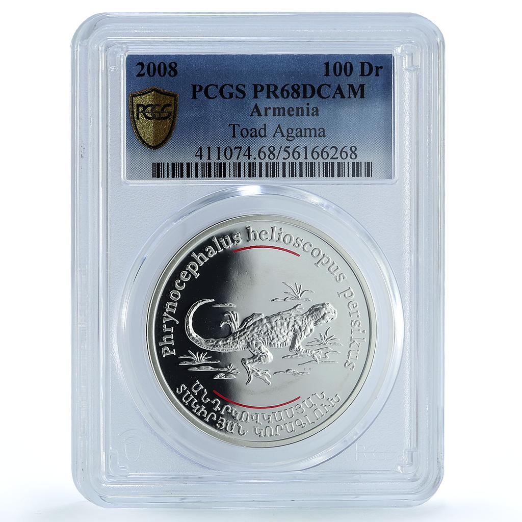 Armenia 100 dram Toad Agama KM-178 Fauna Lizard PR 68 PCGS silver coin 2008 Armenia 100 dram Toad Agama KM-178 Fauna Lizard PR 68 PCGS silver coin 2008