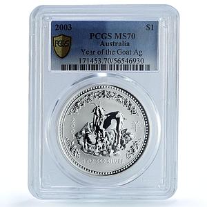 Australia 1 dollar Year Goat KM-665 Lunar Series 1 MS 70 PCGS silver coin 2003
