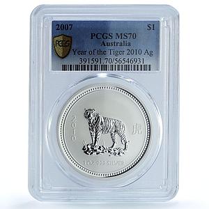 Australia 1 dollar Year Tiger 2010 Lunar Series 1 MS 70 PCGS silver coin 2007
