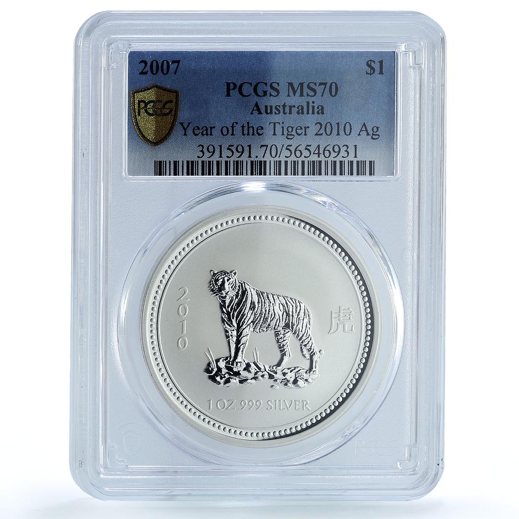 Australia 1 dollar Year Tiger 2010 Lunar Series 1 MS 70 PCGS silver coin 2007