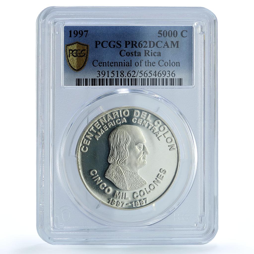 Costa Rica 5000 colones Columbus Colon KM-235 PR 62 PCGS silver coin 1997 Costa Rica 5000 colones Columbus Colon KM-235 PR 62 PCGS silver coin 1997
