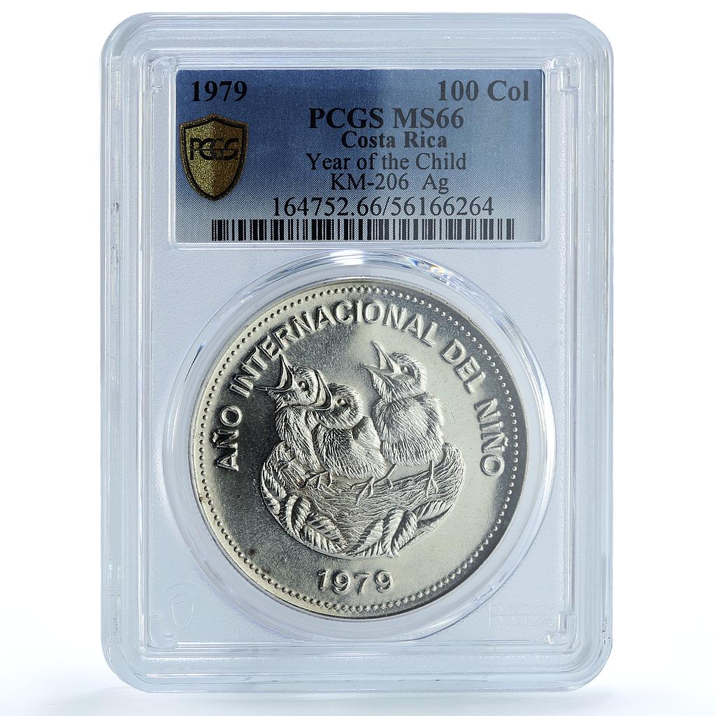 Costa Rica 100 colones Year of the Child KM-206 Bird MS 66 PCGS silver coin 1979 Costa Rica 100 colones Year of the Child KM-206 Bird MS 66 PCGS silver coin 1979