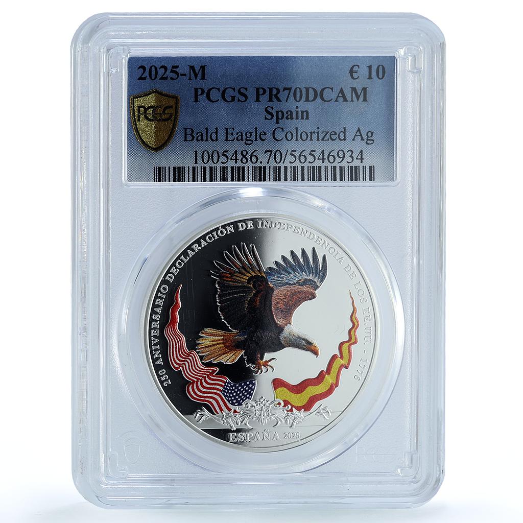 Spain 10 euros US Independence Carlos III Washington Eagle PR 70 PCGS coin 2025 Spain 10 euros US Independence Carlos III Washington Eagle PR 70 PCGS coin 2025