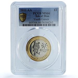 Isle of Man 2 pounds Youth Games KM-1476 Sports Cat MS 66 PCGS bimetal coin 2011