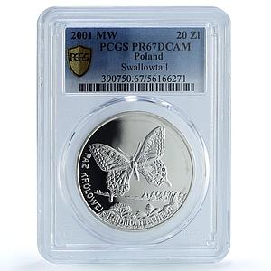 Poland 20 zlotych Swallowtail Machaon Y#415 Butterfly PR67 PCGS silver coin 2001