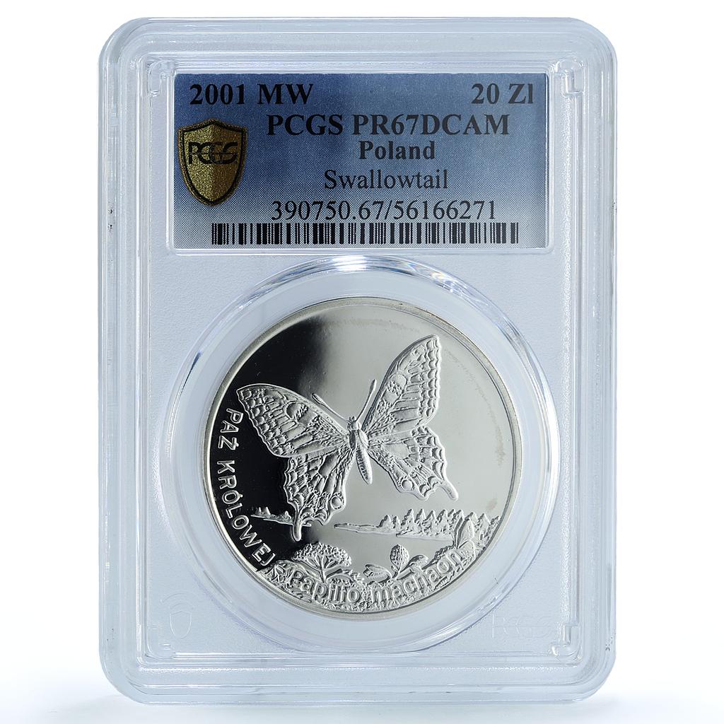 Poland 20 zlotych Swallowtail Machaon Y#415 Butterfly PR67 PCGS silver coin 2001 Poland 20 zlotych Swallowtail Machaon Y#415 Butterfly PR67 PCGS silver coin 2001