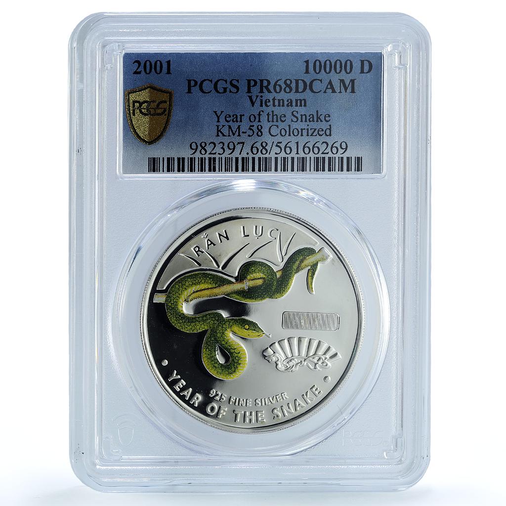 Vietnam 10000 dong Year Snake Coloured KM-58 Lunar PR 68 PCGS silver coin 2001 Vietnam 10000 dong Year Snake Coloured KM-58 Lunar PR 68 PCGS silver coin 2001