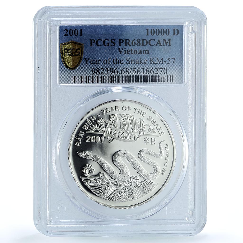 Vietnam 10000 dong Year Snake KM-57 Lunar Calendar PR 68 PCGS silver coin 2001