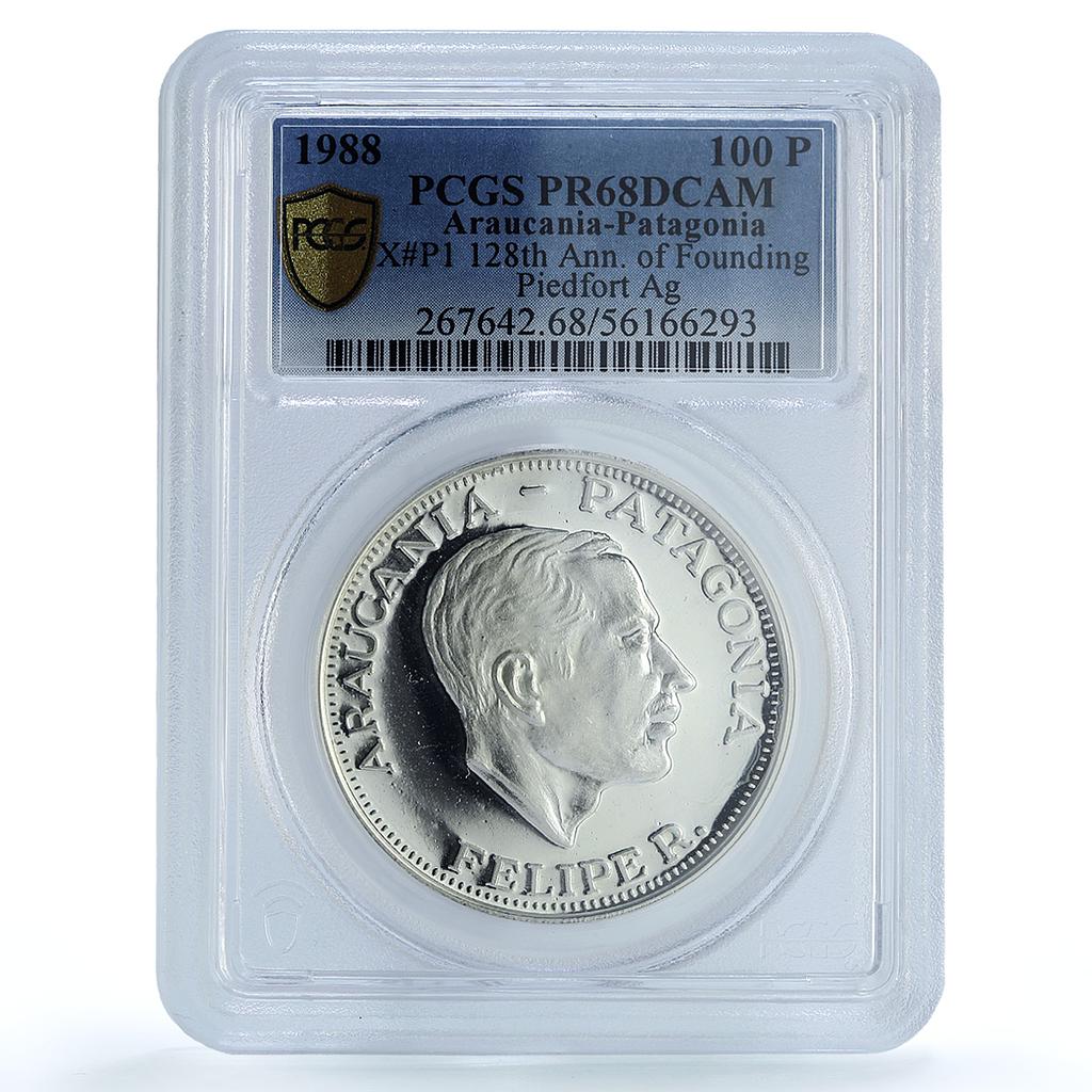 Araucania-Patagonia France 100 pesos Felipe Piedfort X#P1 PR68 PCGS Ag coin 1988