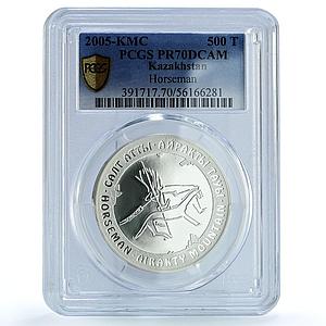 Kazakhstan 500 tenge Horseman Airakty Petroglyphs PR 70 PCGS silver coin 2005