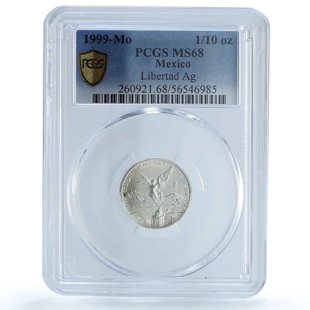 Mexico 1/10 onza Libertad Angel Independence KM-610 MS 68 PCGS silver coin 1999 Mexico 1/10 onza Libertad Angel Independence KM-610 MS 68 PCGS silver coin 1999