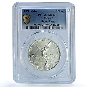 Mexico 1/2 onza Libertad Angel of Independence KM-612 MS67 PCGS silver coin 1997