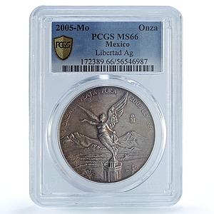 Mexico 1 onza Libertad Angel of Independence KM-639 MS 66 PCGS silver coin 2005