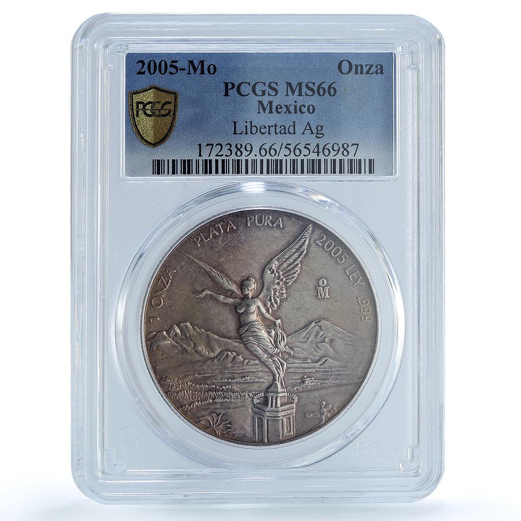 Mexico 1 onza Libertad Angel of Independence KM-639 MS 66 PCGS silver coin 2005 Mexico 1 onza Libertad Angel of Independence KM-639 MS 66 PCGS silver coin 2005