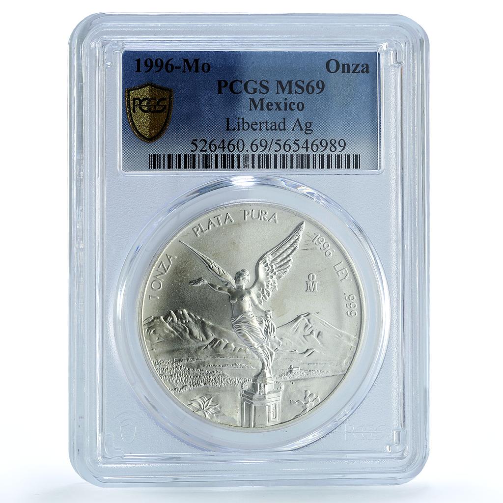 Mexico 1 onza Libertad Angel of Independence KM-613 MS 69 PCGS silver coin 1996