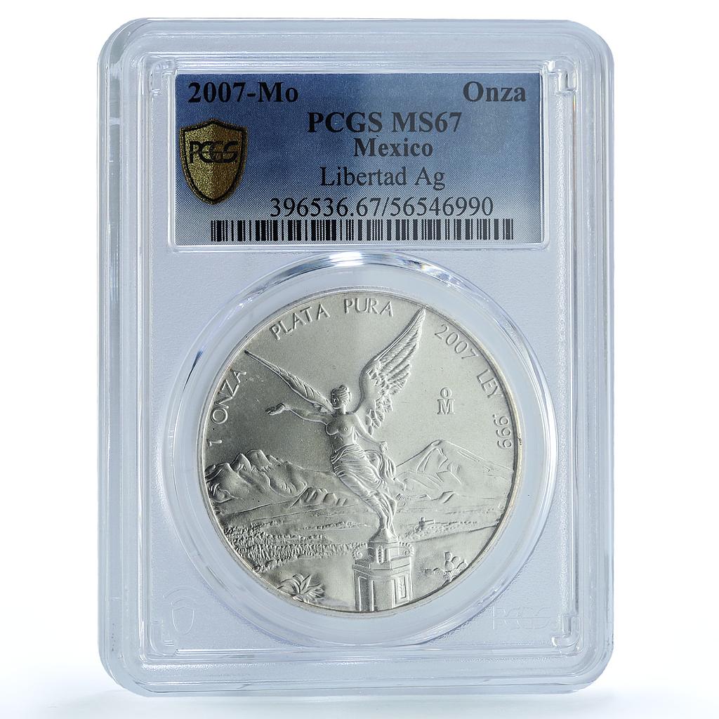 Mexico 1 onza Libertad Angel of Independence KM-639 MS 67 PCGS silver coin 2007 Mexico 1 onza Libertad Angel of Independence KM-639 MS 67 PCGS silver coin 2007