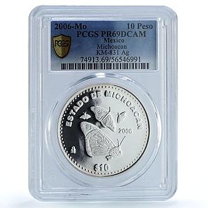 Mexico 10 pesos Michoacan State KM-831 Butterfly PR 69 PCGS silver coin 2006