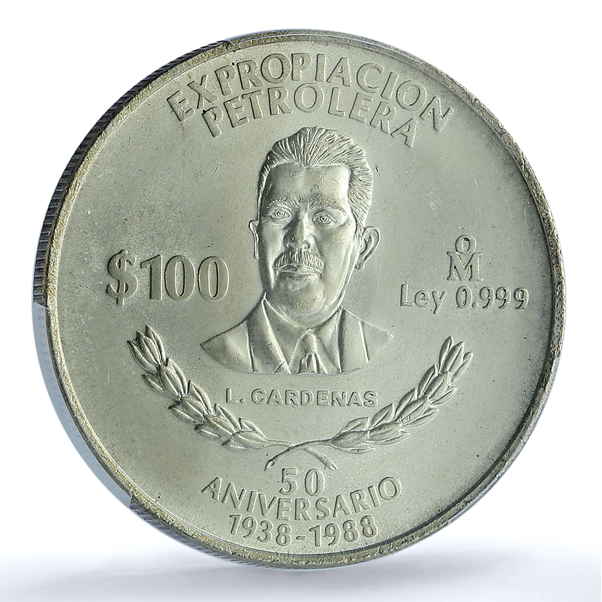 Mexico 100 pesos Oil Nationalization KM-533 Cardenas MS 67 PCGS silver coin 1988 Mexico 100 pesos Oil Nationalization KM-533 Cardenas MS 67 PCGS silver coin 1988