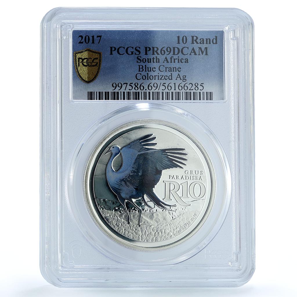 South Africa 10 rand Blue Crane KM-631 Fauna Bird PR 69 PCGS silver coin 2017