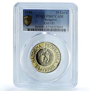 Bulgaria 20 leva Republic KM-181 Arms PR 67 PCGS NiBrass coin 1989
