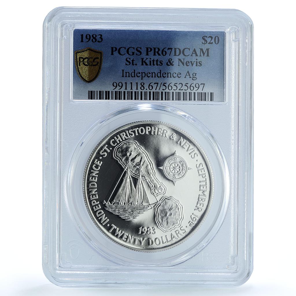 St. Kitts Nevis 20 dollars Independence KM-2 Ship PR 67 PCGS silver coin 1983