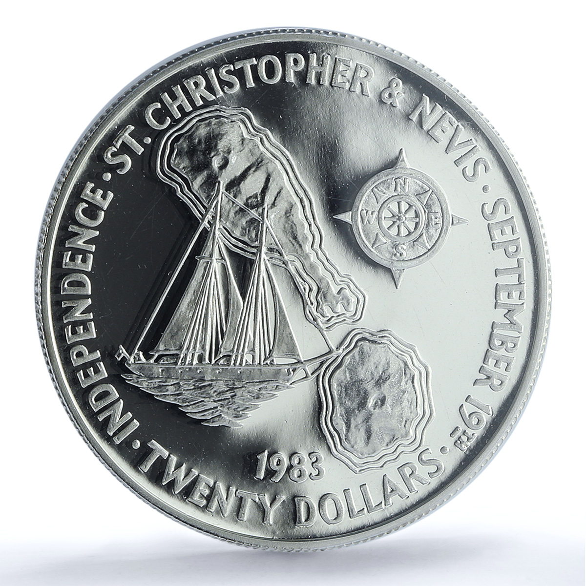 St. Kitts Nevis 20 dollars Independence KM-2 Ship PR 67 PCGS silver coin 1983