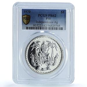Fiji 1 dollar Independence KM-33a Elizabeth II PR 62 PCGS silver coin 1970