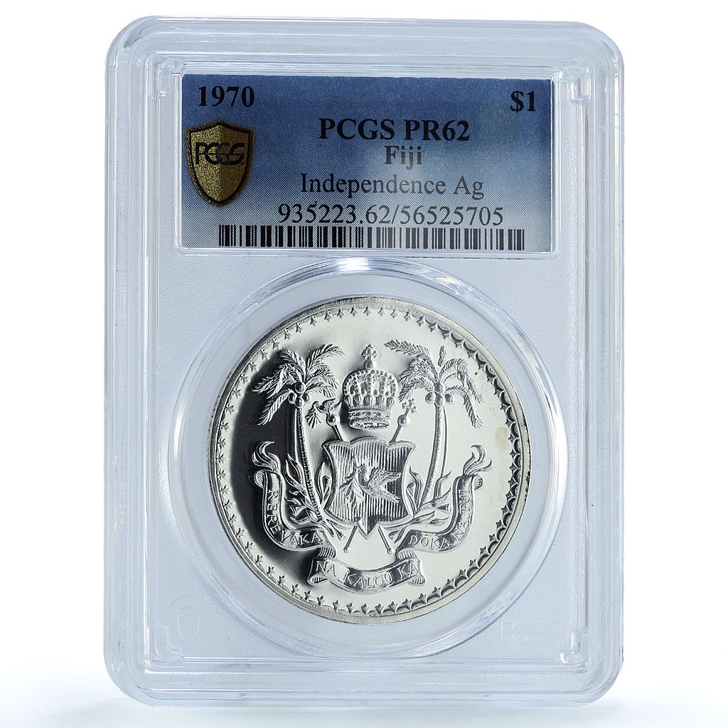 Fiji 1 dollar Independence KM-33a Elizabeth II PR 62 PCGS silver coin 1970