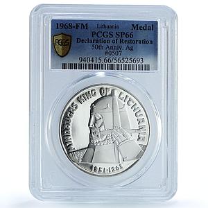 Lithuania Declaration of Restoration Mindaugas SP 66 PCGS silver medal 1968